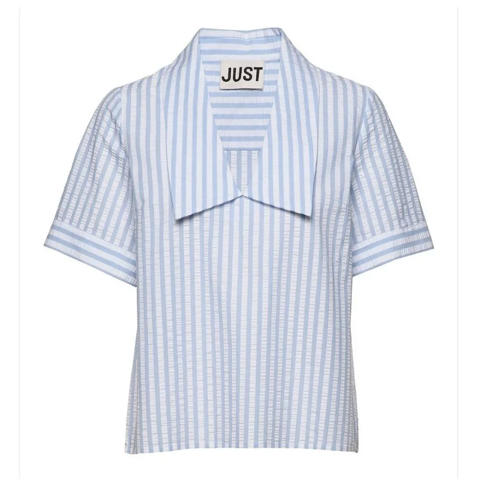 Just Female Seersucker Blue and White Striped Blouse